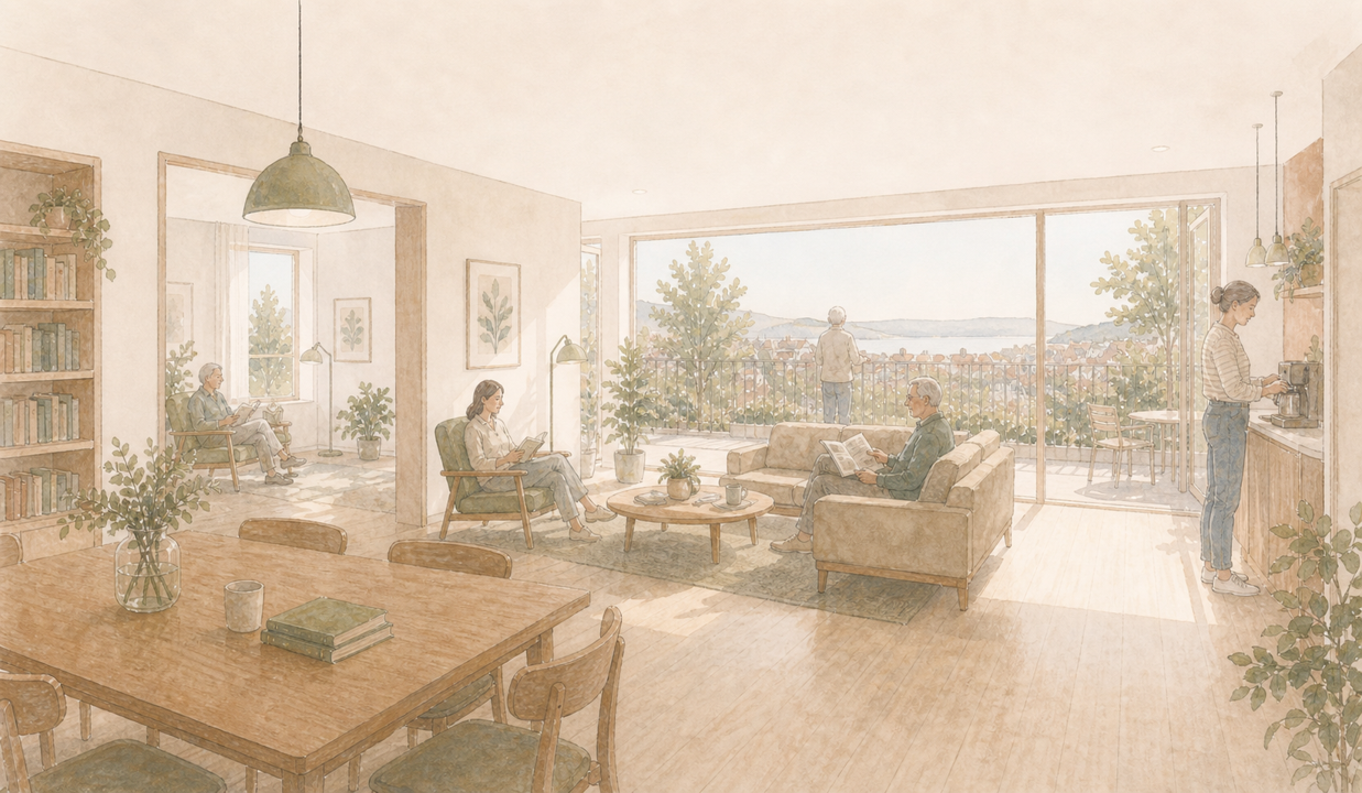 Lyst fellesrom inne i en Eivi-leilighet