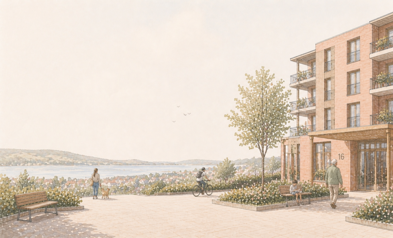 Plass foran Eivi-bygget med utsikt
